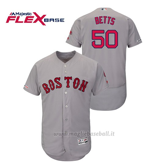 Maglia Baseball Uomo Boston Red Sox Mookie Betts 150th Aniversario Patch Autentico Flex Base Grigio